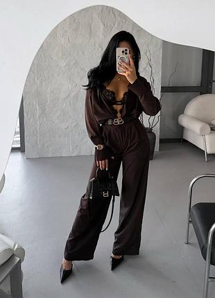 🌈 бургунді, шоколад! шикарний жіночий брючний костюм шоколад коричневий шовк шелк
