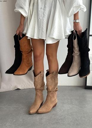 Чоботи казаки з натуральної замші жіночі демісезонні єврозима
