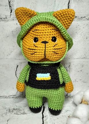 Мягкая игрушка ручной работы вязаная амигуруми hand made котик всу 20 см рыжий