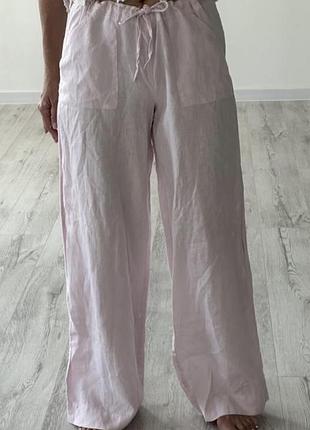 Брюки штани з льону h&m лляні брюки палаццо прямого крою
