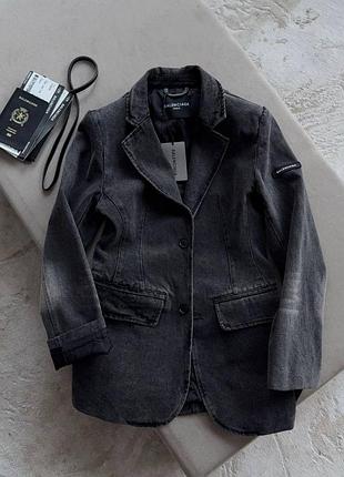 Черный джинсовый пиджак жакет люкс
