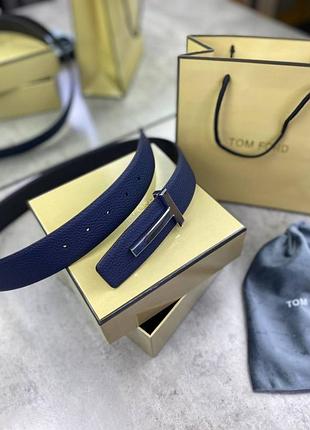 Ремень tom ford reversible голубого цвета с серебрянной пряжкой r143