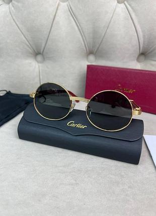 Сонцезахисні окуляри коричневi cartier круглі з дерев'яними дужками g229