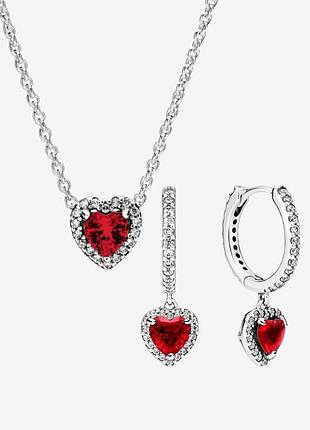 Комплект pandora подарочный подвеска и серьги красное сердце s925 ale бирка гарантия 30 дней