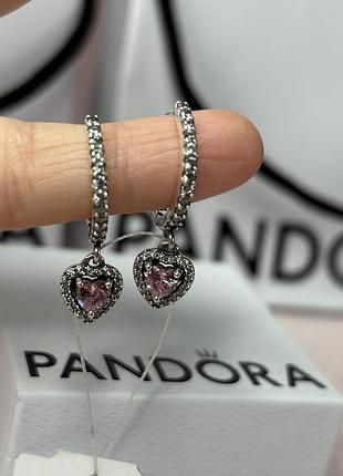 Серьги pandora сердце с розовым ореолом бирка гарантия 30 дней s925 ale