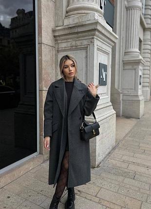 Женское пальто из меланжевого кашемира люкс, графит, 42-46, мод.381 – стильное и на подкладке с карманами