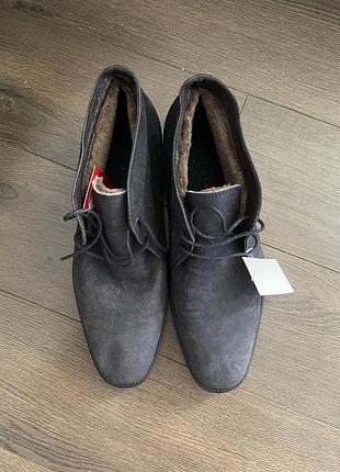 Чоловічі черевики зимові низькі сині нубук  43 р 28 см  натуральний мех