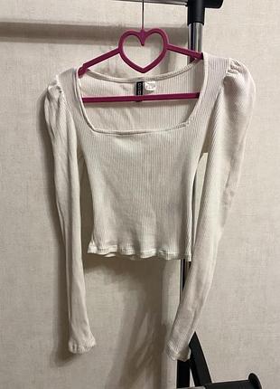 Женский белый гольф в рубчик хлопок