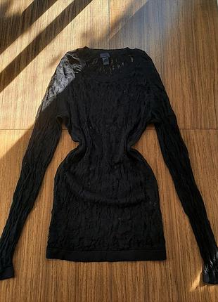 Черная роскошная удлиненная полупрозрачная кружевная блуза лонгслив туника h&amp;m
