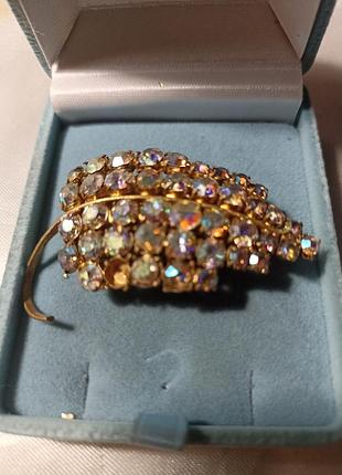 Брошь винтаж времён ссср чешское стекло яблонекс аврора бореалис,поменяна застёжка.