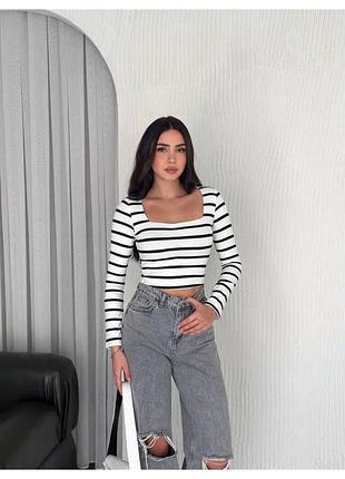 Женский хлопковый лонслив в полоску