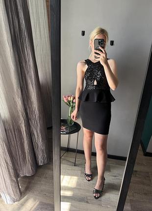 Чорна маленька сукня/сукня з паєтками/чорна міні сукня