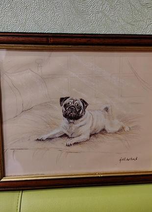 Вінтажна печать картини гіла еванса 'мопс' в  дерев'яній рамці з латунним кріпленням