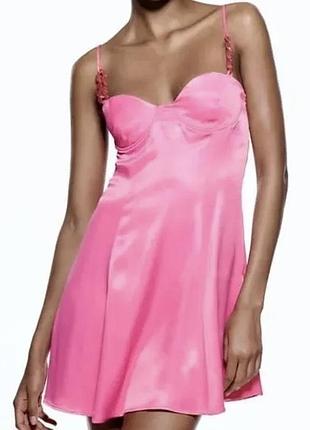 Рожева сатинова сукня міні р.s zara