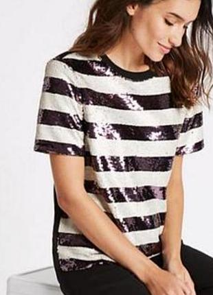 Стильна футболка паєтки в полоску