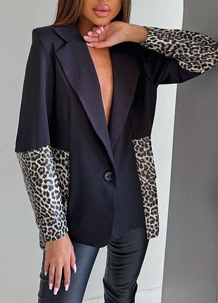 Піджак жіночий чорний з леопардовими вставками 42/50