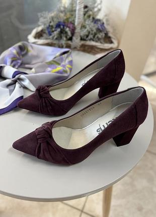 Туфлі шкіряні бордо замша