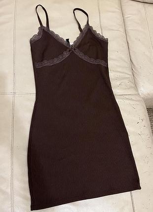 Коричневое платье в бельевом стиле h&amp;m