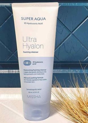 Пінка для очищения обличчя missha super aqua ultra hyalron cleansing foam, 200 мл