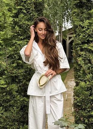 Костюм хлопок двойка рубашка под пояс и брюки штаны котон