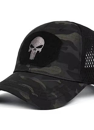 Кепка бейсболка логотип каратель (punisher) с сеточкой и изогнутым козырьком камуфляжный, унисекс one size