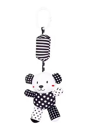 Игрушка-подвеска с ветряным колокольчиком мишка для коляски, кроватки, автокресла черно-белая 0+