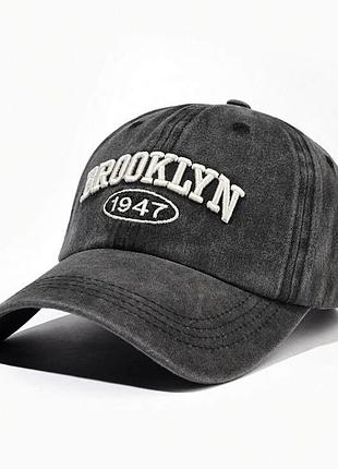 Кепка бейсболка варенка логотип brooklyn 1947 (бруклін) з вигнутим козирком чорний, унісекс wuke one size