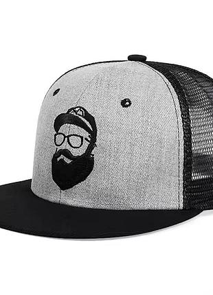 Кепка снепбек с сеточкой логотип бородач с прямым козырьком серый, унисекс wuke one size