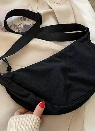 Сумка крос-боди через плече багет (полумесяц, бананка) черный, унисекс wuke