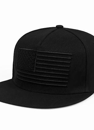 Кепка снепбек логотип флаг america (usa, америка, сша) с прямым козырьком черный, унисекс wuke one size