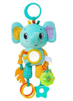 Игрушка-подвеска слоненок 5в1: погремушка, прорезыватель, зеркальце, кольцо, мягкие элементы 0+