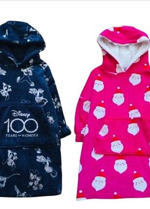 Disney 2-4 года супер - теплое худи новогоднее и мини маус, ночная рубашка, халат, махровый, флисовый с серебряным принтом, блестят и мерцают с капюшоном.