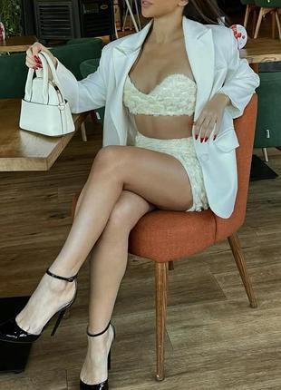 Комплект молочного цвета юбка и топ с разами black sisters молочный костюм