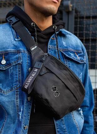Мужская сумка бананка борсетка через плечо without с принтом cube black