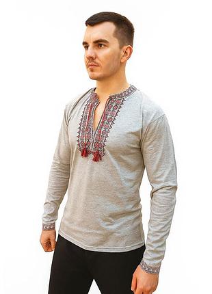 Мужской лонгслив с вышивкой серый вышиванка мужской хлопок