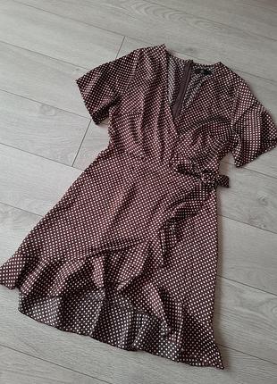 Сукня шоколадна в горошок на запах