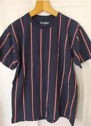 Футболка чоловіча pull & bear котонова темно-синього кольору в смужку