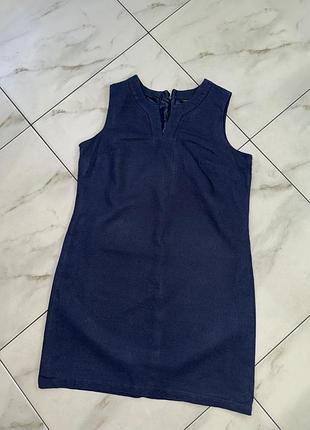 Женское льняное синее платье сарафан peacocks 12-14 l (48-50)