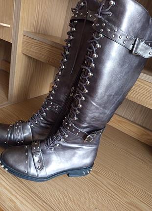 Malu shoes готические сапоги с заклепками, застежка на шнуровку и молнию.экокожа настолько,казна, что нельзя отличить от кожиновые.