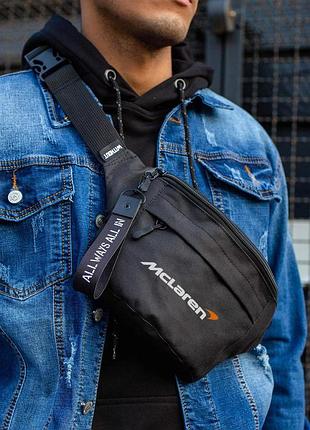 Чоловіча сумка бананка барсетка через плече without з принтом mclaren black