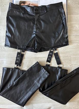 Черные кожаные шорты брюки