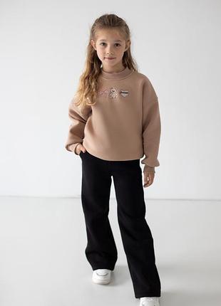 Теплі зимові штани для дівчаток палаццо, брюки з начосом, тринитка,зимние теплые штаны палаццо для девочки с начёсом, тринитка