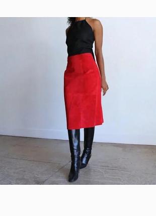 Шикарна спідниця шкіряна кожна danier leather 14 замша червона