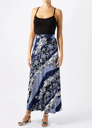 Трикотажна довга спідниця в синьо-блакитних тонах в орнамент та квітковий принт monsoon #333