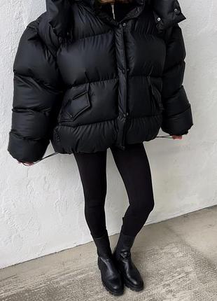 Дутый пуффер пуховик с капюшоном трансформер жилет