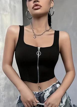 Укороченная майка с застежкой-молнией спереди, повседневная майка без рукавов на лето, женская одежда