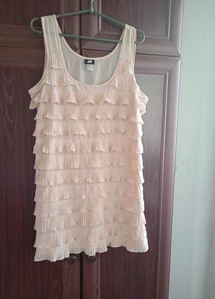 Бежевое шифоновое платье-топ с плиссированными рюшами h&m, размер l
