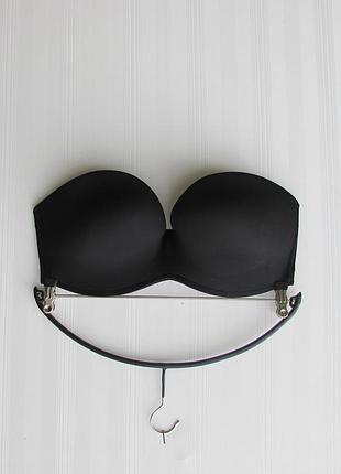 Черный  гладкий бюстгальтер балконет без бретелей 90d