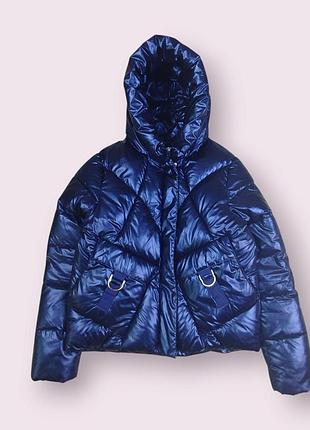 Зимняя куртка женская стёганая тёмно синий перламутр, размер м