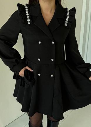Элегантный пиджак-платье черный💎 с акцентными пуговицами✨ премиум стиль 42-48; 48-52 | мод.3078